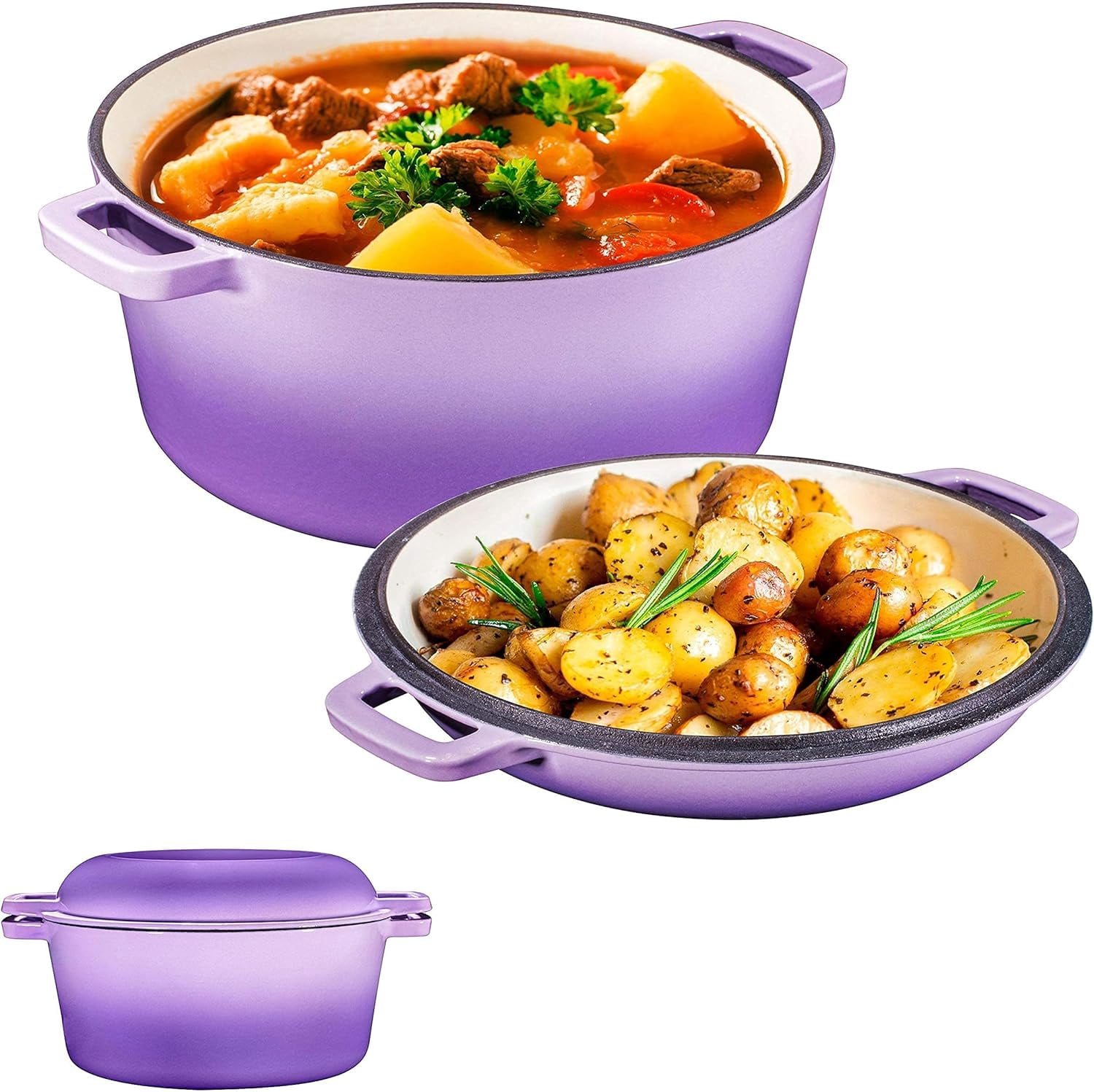 2-in-1 Pre-Seasoned Cast Iron Dutch Oven With Handles - Crock Pot Black ...