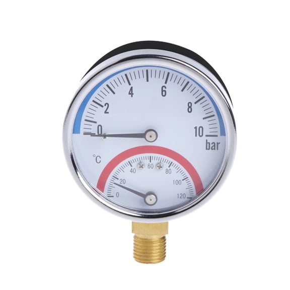 2 in 1 Pressure Gauge & Temperature Monitor 0-10 Bar 0-120 Accuracy 2.5% Lower Monut Pressure Meter