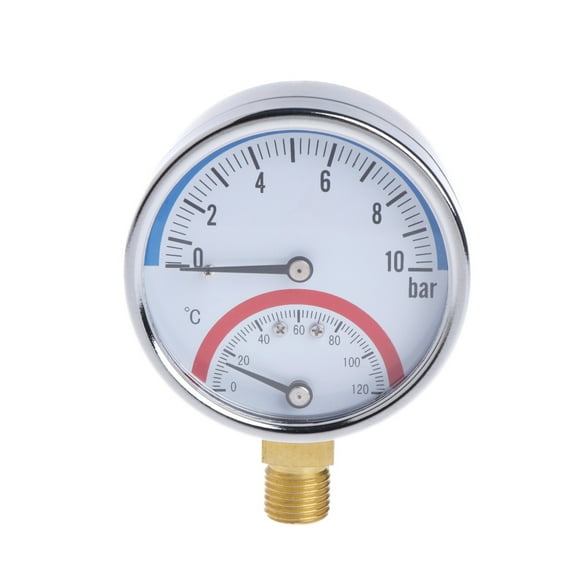 2 in 1 Pressure Gauge & Temperature Monitor Thermometer Range 0-10 Bar 0-120