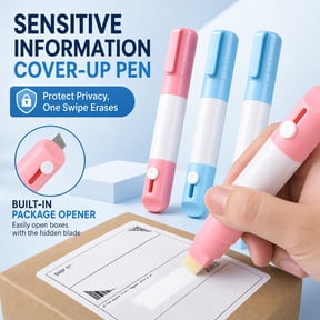2-in-1 Privacy Protection Pen, Identity Theft Cover-Up Stamp with Built-In Box Opener, Random Color