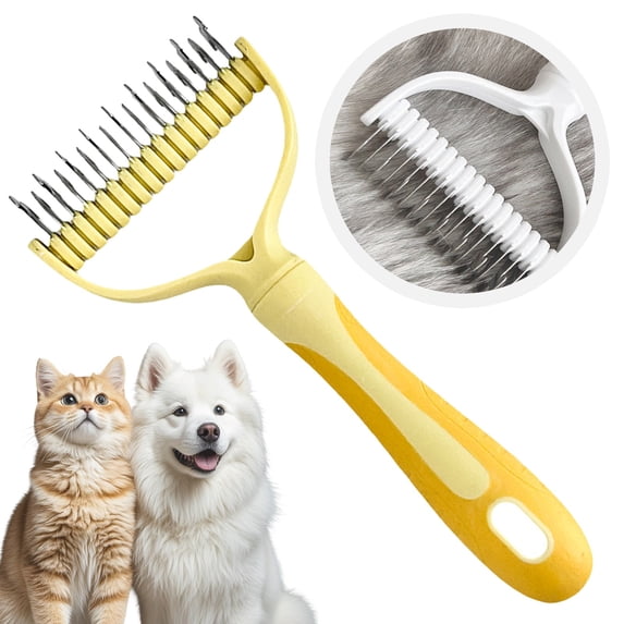 2 in 1 Professional Grooming Rake for Cats & Dogs-Dematting Comb for Easy Mats & Tangles Removing,Hair Removal Cleaner for Pets(Orange)