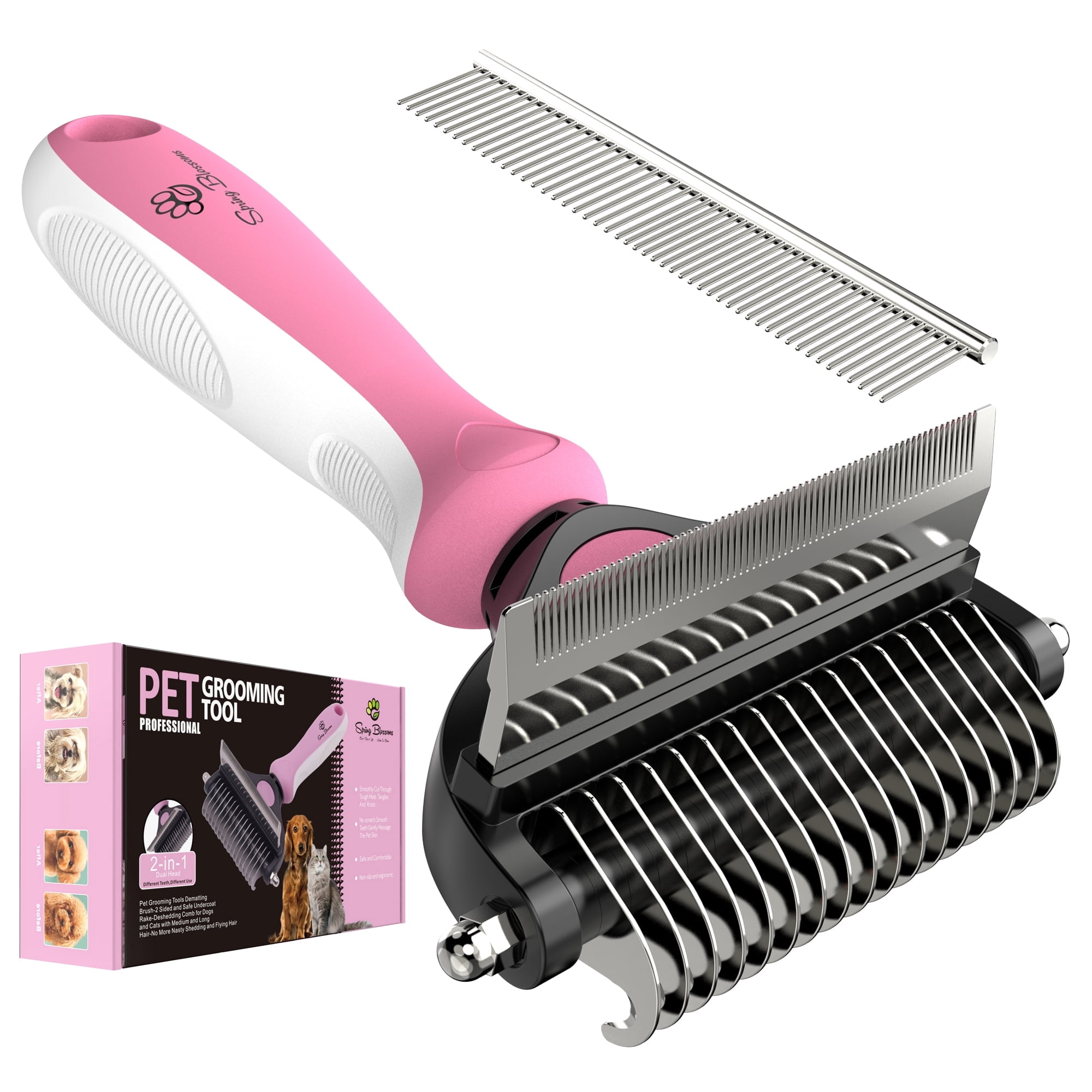 2 in 1 Professional Grooming Rake for Cats & Dogs-Dematting Comb for Easy Mats & Tangles Removing,Hair Removal Cleaner for Pets(Purple)