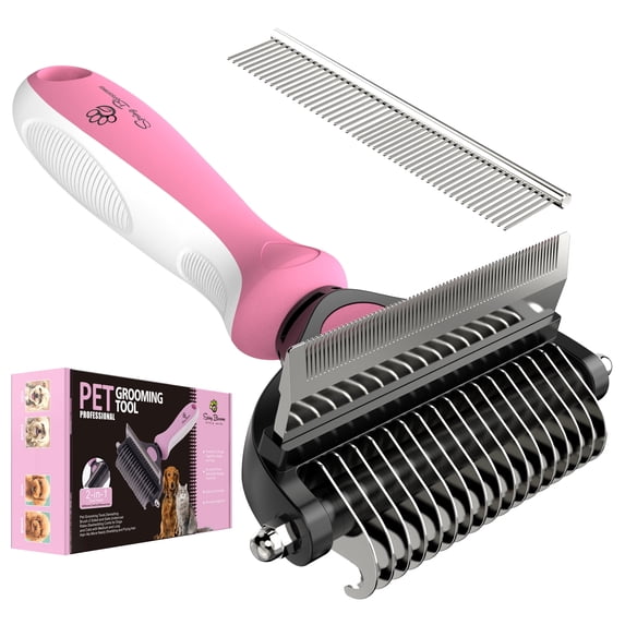 2 in 1 Professional Grooming Rake for Cats & Dogs-Dematting Comb for Easy Mats & Tangles Removing,Hair Removal Cleaner for Pets(Purple)