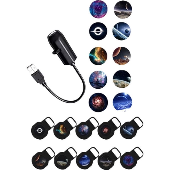 2-in-1 Projector Night Light, USB Star Projector with 10 HD Projection Films & Adjustable Brightness, Flexible Gooseneck Mini Starry Sky Lamp for Bedroom Ceiling Wall Car Decor