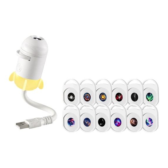 2-in-1 Projector Night Light, USB Starry Sky Projector with 12 Interchangeable Slides, Rocket-Shaped LED Galaxy Light with 360° Rotating Flexible Arm for Bedroom, Ceiling, Kids Room & Party Decor
