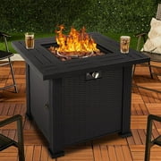 2-in-1 Propane Fire Pit Table, Outdoor Table with Fire Pit, 28 Inch 50,000 BTU Auto-Ignition Gas Fire Pit Table with Lid and Lava Rock, Square Fire Table for Yard Patio Garden