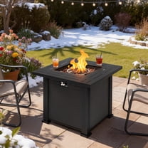 2-in-1 Propane Fire Pit Table, Outdoor Table with Fire Pit, 28 Inch 50,000 BTU Auto-Ignition Gas Fire Pit Table with Lid and Lava Rock, Square Fire Table for Yard Patio Garden