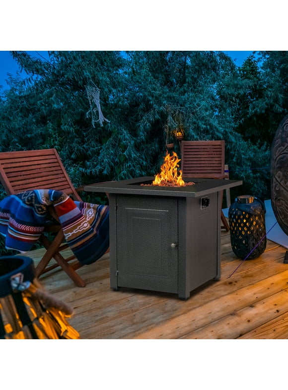 2-in-1 Propane Fire Pit Table, Outdoor Table with Fire Pit, 28 Inch 40,000 BTU Auto-Ignition Gas Fire Pit Table with Lid and Lava Rock, Square Fire Table for Yard Patio Garden