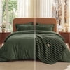 2-in-1 Queen Fall Comforter Set and Detachable Fluffy Blanket, Olive Green Bedding Set for All Season Use, Detachable Design for Space Saving (Includes 2 Pillow Shams, 2 Pillowcases)
