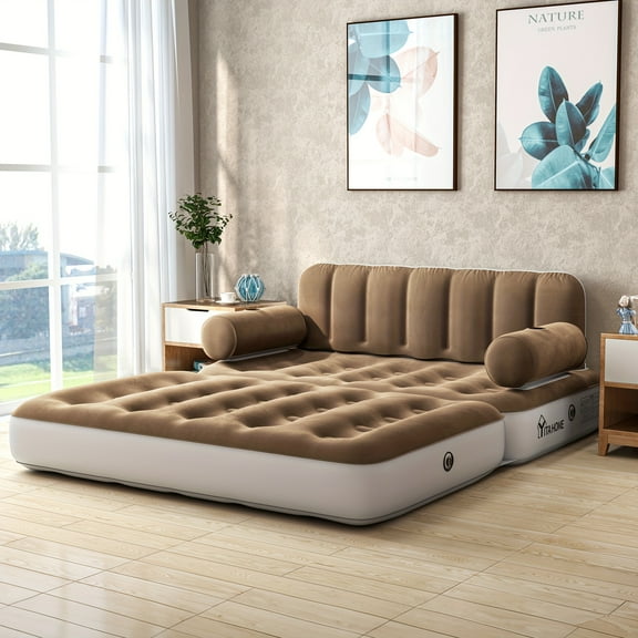 2-in-1 Queen Inflatable Sofa Bed - Headboard & Pump Non-Slip Carry Bag
