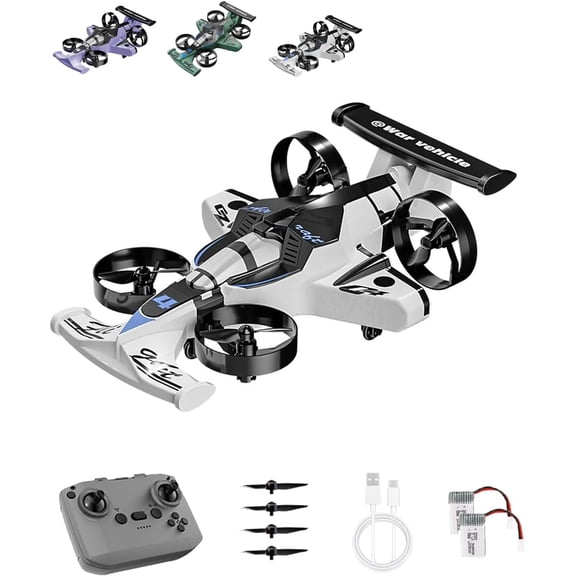 2-in-1 RC War Vehicle Aircraft - High-Speed Racing Drone with 4 Protected Rotors, 2.4GHz 6-Axis Stunt Quadcopter, Modular Design with 2 Batteries for Extended Flight, Ideal Gift for Teens & Beginners