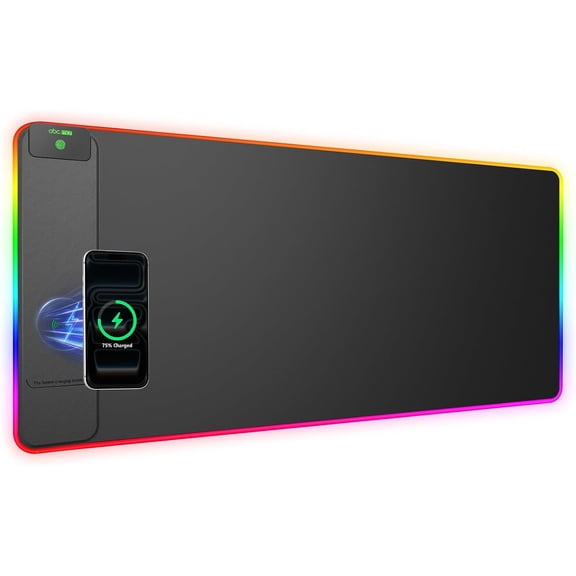 2-in-1 RGB Gaming Mouse Pad with Wireless Charging, 31.5"x15.8", 24 Light Effects, Non-Slip Waterproof Surface