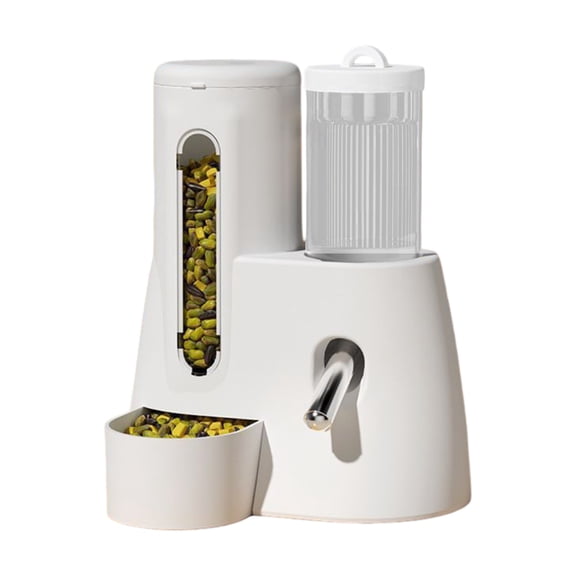 2-in-1 Rabbit Food and Water Dispenser, Automatic Bunny Feeder with Transparent Water Bottle, Cage Hanging Feeder for Small Rodent Animals