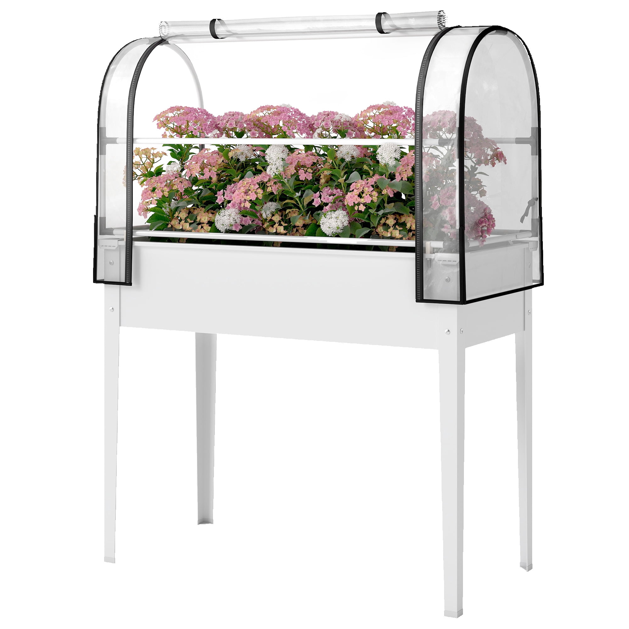 2-in-1 Raised Garden Bed with Mini Greenhouse Cover, Elevated Planter Box with Flip-Up Zippered Door, 0.6mm Rustproof Metal, Drainage Hole, 176 Lbs Capacity for Outdoor Plants