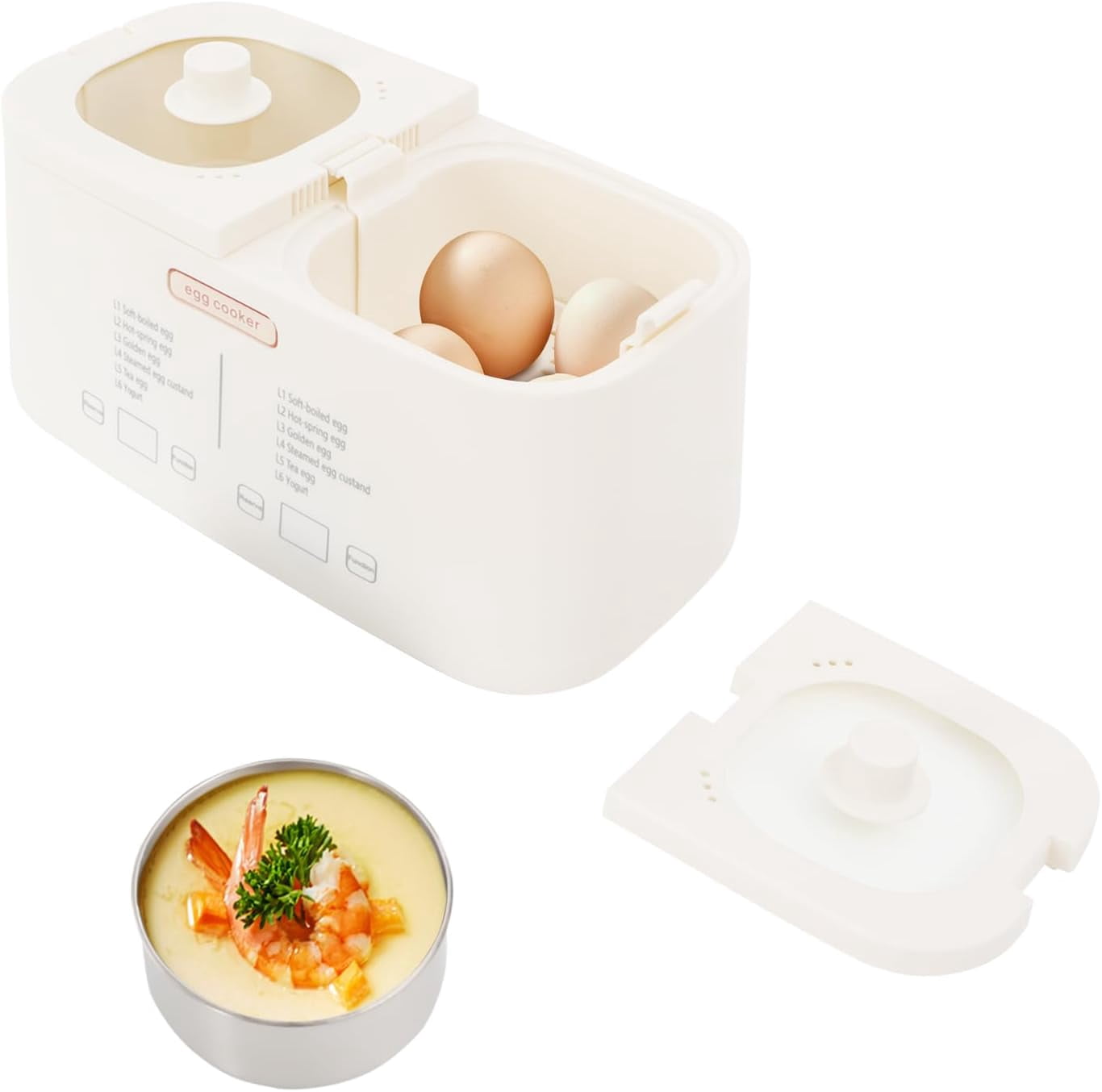 2-in-1 Rapid Electric Egg Cooker with 24H Timer & Auto Shut Off for Hard Boiled Eggs, Eggs Boiler with 2 Pot for Steaming & Boiling, Anti-scald Handle, Clear Lid, 8 Capacity