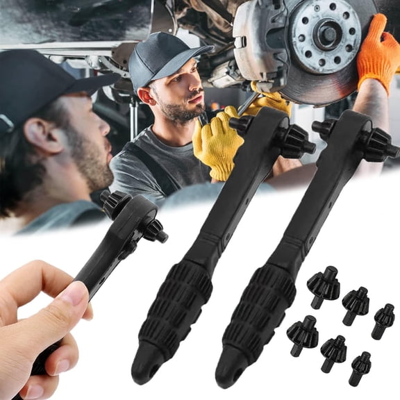 2-in-1 Ratchet Drill Chuck Key Wrench, Black Reversible Two-Head Tool