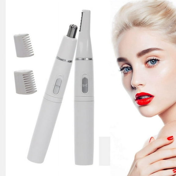 2-in-1 Rechargeable Eyebrow and Nose Hair Trimmer for Women and Men, Precision Nose Clippers Ear Eyebrow Nose Hair Removal Grooming Kit (White)