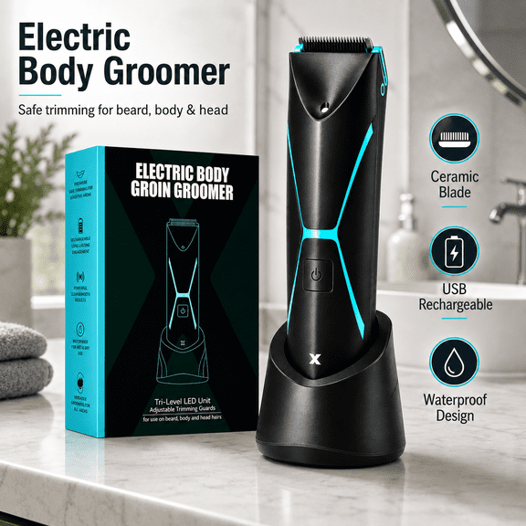 2-in-1 Rechargeable Men's Body Trimmer, Detachable Groin Groomer with LED Indicator, Easy Clean Portable Manscaping Tool