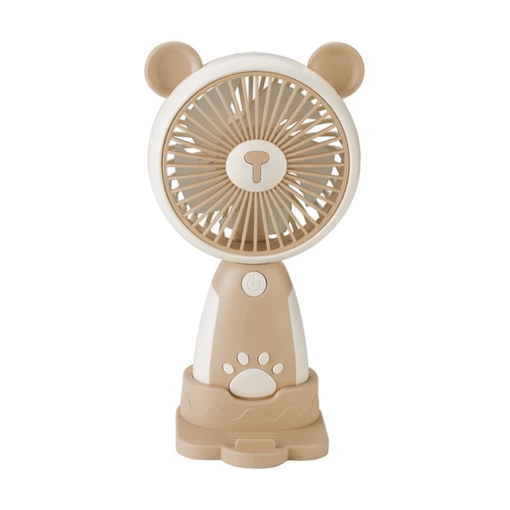 2-in-1 Rechargeable Portable Handheld & Desktop Fan with Phone Holder, 3 Speed-Brown