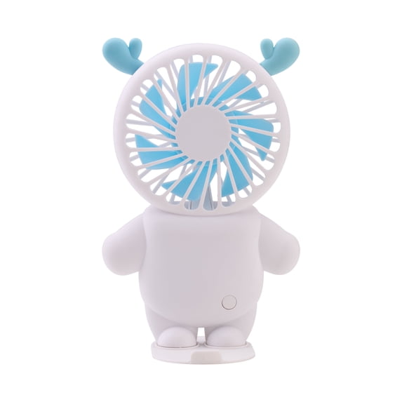 2-in-1 Rechargeable Portable Handheld & Desktop Fan with Phone Holder, 3 Speed-White Deer