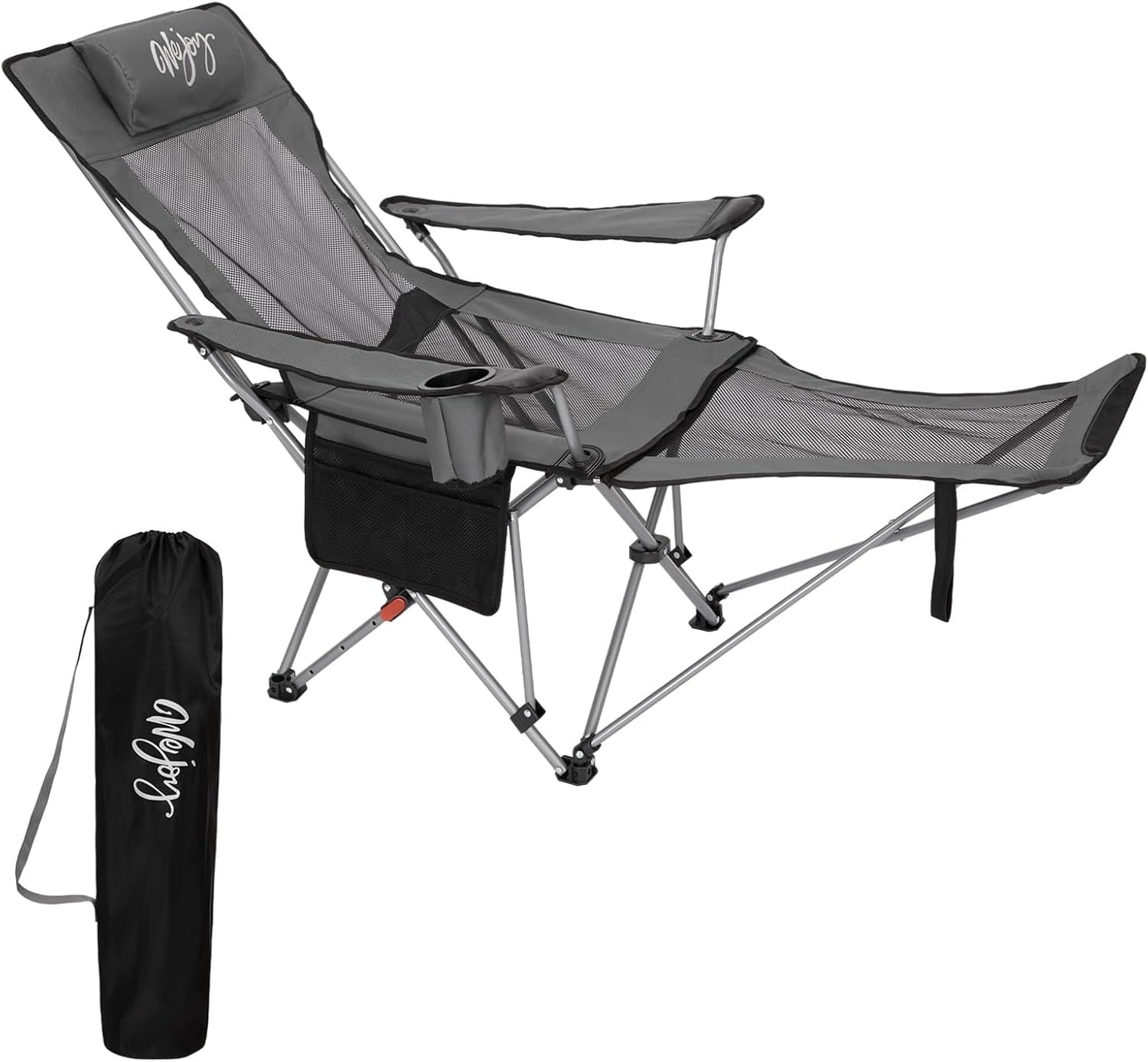 2-in-1 Reclining Camping Chair with Footrest for Adults Folding Lounge ...