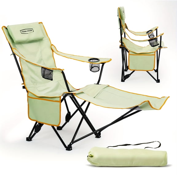 2-in-1 Reclining Camping Chair with Footrest And Cup Holders for Adults with Adjustable Backrest Lightweight Camping Chairs Heavy Duty Camp Chairs for Outdoor