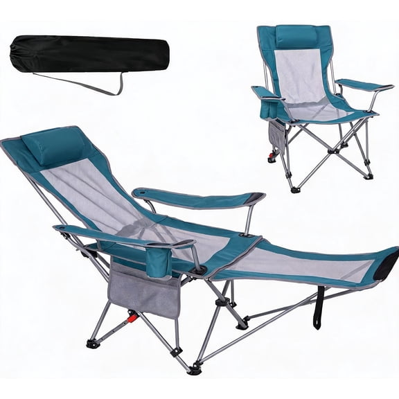 2-in-1 Reclining Camping Chair with Footrest and 4-Position Adjustable Backrest Lightweight Heavy Duty Outdoor Lounge Chair
