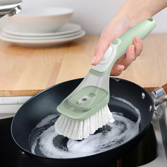 2-in-1 Refillable Dish Brush with Soap Dispenser | Dual Sponge & Bristle Scrubber Head | Kitchen Cleaning Brush for Sinks & Cookware | Includes 1 Brush