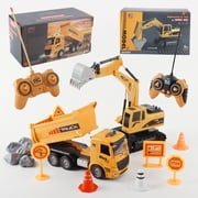 2 in 1 Remote Control Engineering Vehicle for Kids, 120 RC Excavator with Lights & Sound, and Rechargeable Dump Truck Toy,for Age 3+ Boys Girls