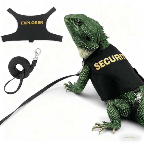 2-in-1 Reptile Harness & Clothing Vest with Leash, Adjustable Lizard Chameleon Squirrel Small Pet Apparel for Indoor Comfort & Outdoor Walking (1.6m Lead) printing