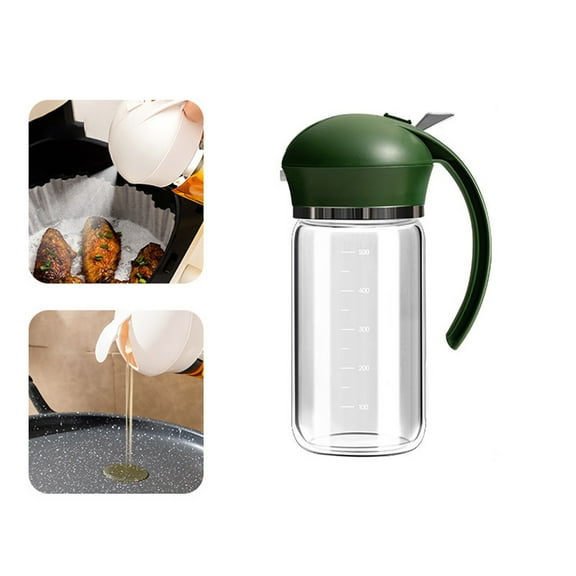 2-in-1 Reusable Glass Oil Sprayer and Pourer Bottle, 500ml Large Capacity Olive Oil Mister for Cooking BBQ Salad, Precise Portion Control Dispenser, BPA-Free, Green