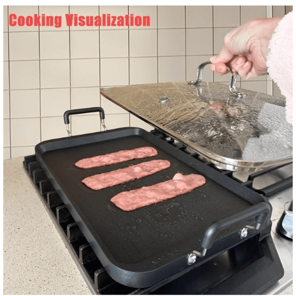 2-in-1 Reversible 19.5 x 9 Cast Iron Griddle with Handles, Preseasone & Non-Stick for Gas Stovetop, Oven an Open Fire.