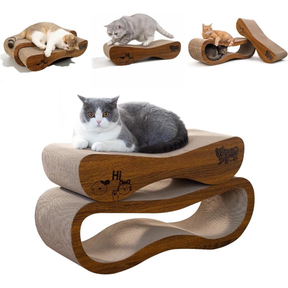 2 in 1 Reversible Cardboard Cat Scratcher and Bed with Animal Print