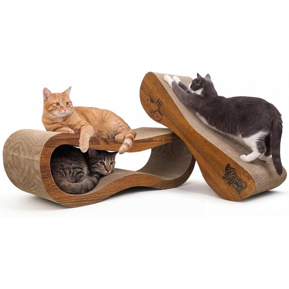 2 in 1 Reversible Cardboard Cat Scratcher and Bed with Animal Print