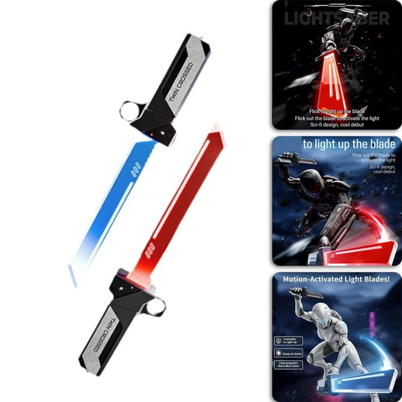 2-in-1 Reversible LED Light Sword, Retractable Dual-Color (Red/Blue) Blades, Smooth Fingertip Spin Hilt, Connectable for Double-Blade Fun
