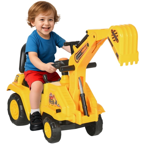 2 in 1 Ride-On Digger Tractor with Pulling Cart & Pretend Play Construction Truck