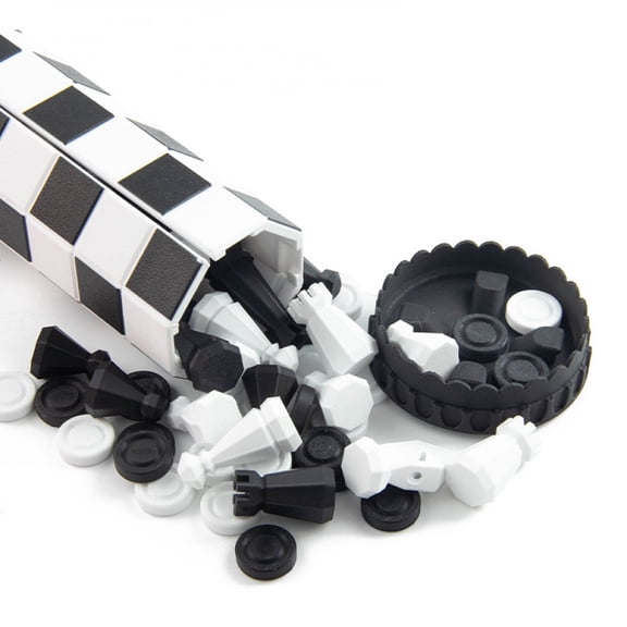 2-in-1 Roll Up Foldable Chess Set, Black White Portable Travel Board Game