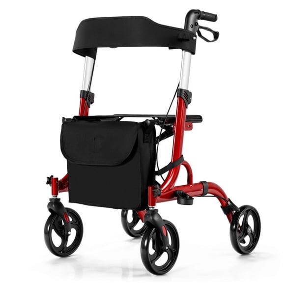 2-in-1 Rollator Walker Wheelchair 330lbs Capacity 8 Inch PVC Wheels X Shaped Structure Stability Red