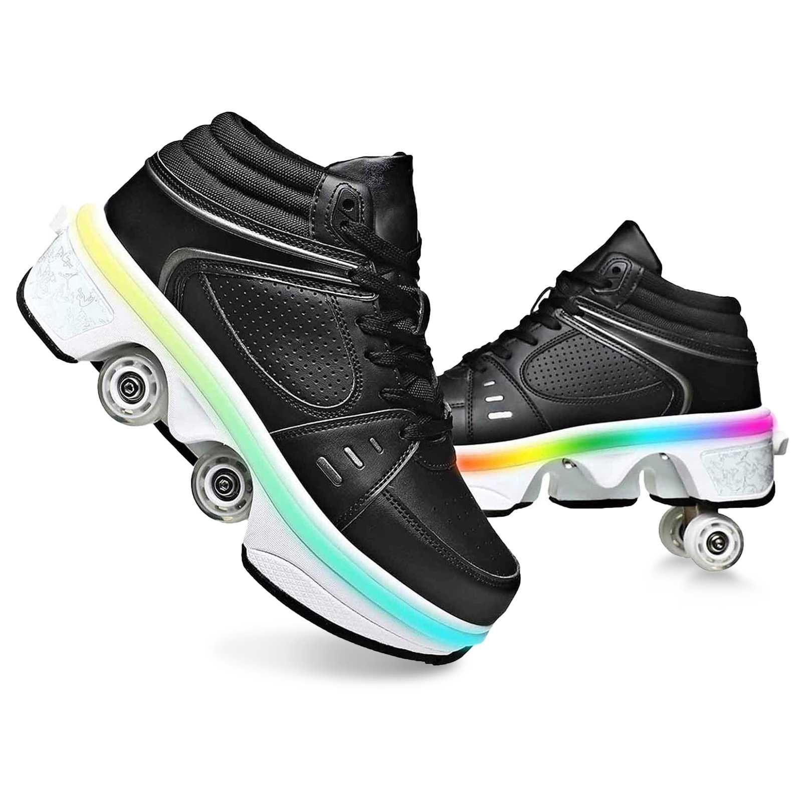Roller Skate Shoes for Women,Double-Row Deform Wheel Shoe Skate,Shoes with Wheel,2-in-1 Adult Parkour Roller Shoes Suitable for Outdoor Fun, Fitness