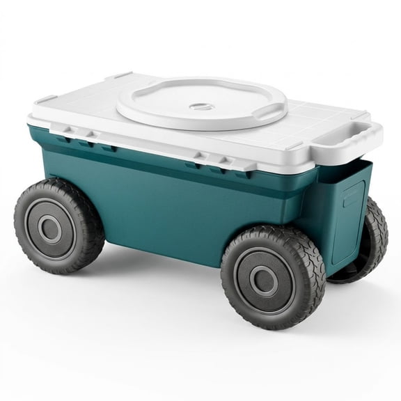 2-in-1 Rolling Garden Scooter with Seat, 227 lbs Capacity Garden Cart with Storage Bin and Handle, Lightweight Outdoor Gardening Stool for Yard and Planting