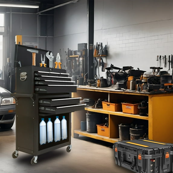 2-in-1 Rolling Tool Cabinet, Large Capacity Detachable Toolbox with 8 Drawers & Locking System, Heavy Duty Steel Garage Storage with Wheels for Mechanics (Lockable)