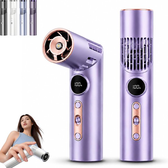 2-in-1 Rotating Mini Fan & Flashlight, Foldable Portable Mini Handheld Fan with Light & Digital Display, 3000mah Rechargeable Handheld Fans with 90° Rotating, Wearable Around the Neck