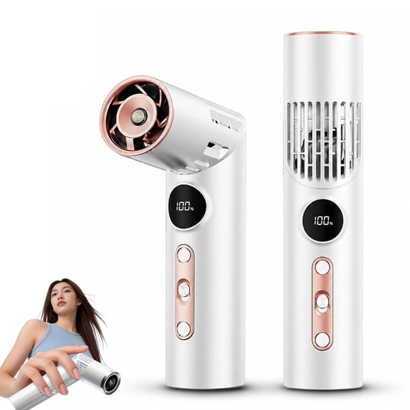 2-in-1 Rotating Mini Fan & Flashlight, Foldable Portable Mini Handheld Fan with Light & Digital Display, 3000mah Rechargeable Handheld Fans with 90° Rotating, Wearable Around the Neck