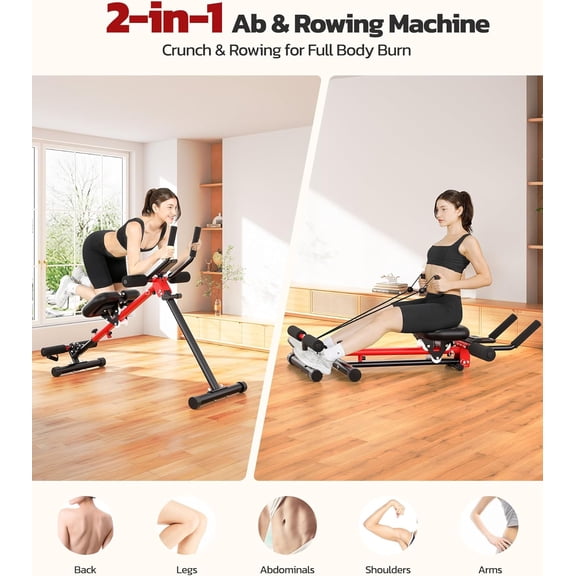 2-in-1 & Rowing - Foldable Trainer with LCD Display for Home Gym