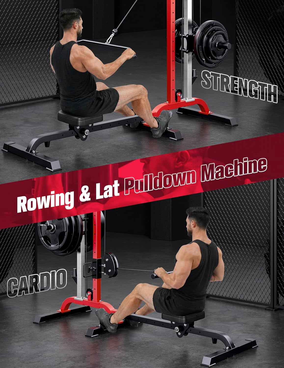 2-in-1 & Rowing Home Gym with 450 Lbs Weight Stack, High/Low Pulley ...