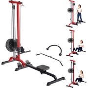 2-in-1 Rowing LAT Pulldown Machine for Home Gym Adjustable Weight High/Low Pulley Cable System Black-red Black Red
