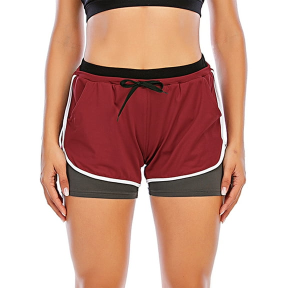 2-in-1 Running Shorts for Women Athletic Yoga Sport Shorts Elastic Waistband with Pockets
