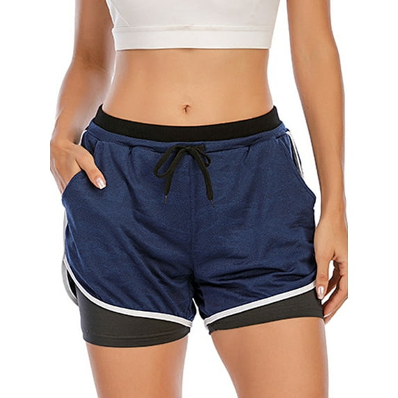 2-in-1 Running Shorts for Women Athletic Yoga Sport Shorts Elastic Waistband with Pockets