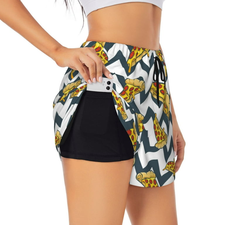 2 in 1 Running Shorts for Women Cute Pizza Wavy Lines High Waisted Yoga Gym Athletic Workout Shorts Women Walmart