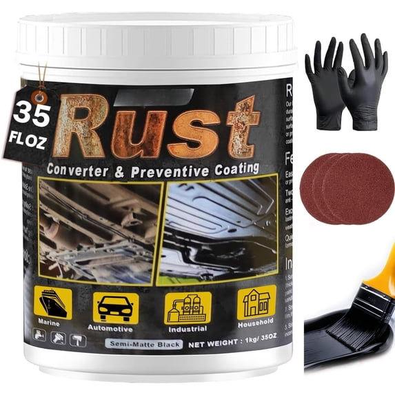 2-in-1 Rust Converter & Metal Primer, 35 oz Black Rust Converter for Metal, Ultra Automotive Heat-Resistant Rust Encapsulator , Long-Lasting and Dries Rust Reformer, Ready to Use